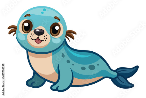Cute cartoon seal character with big eyes and a playful expression