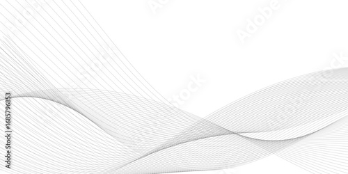Abstract white and gray business wave technology voice concept line on transparent background. Vector minimalist wavy line art design, modern digital flowing wave pattern