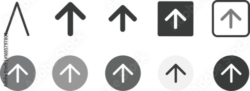 Up arrow icons, navigation direction symbols, upload button vector, interface outline design, pointer graphics, black arrow signs, user interface navigation elements