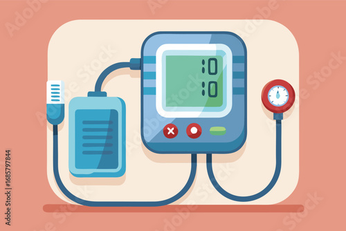 Blood pressure monitor displaying readings on a pastel background during medical examination