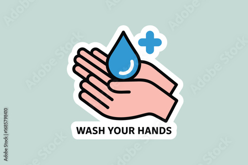 Wash hands hygiene health safety clean water drop virus bacteria germs care icon