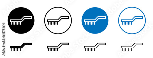 Wire brush icons set in black and blue colors on white background