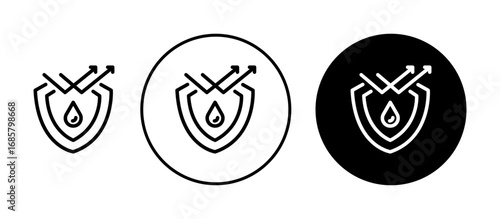 Waterproof protection icons set in black and blue colors on white background