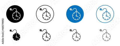 Time bomb with clock icons set in black and blue colors on white background