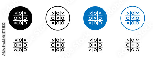 Tic tac toe icons set in black and blue colors on white background