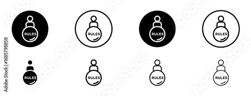 Text rules icons set in black and blue colors on white background