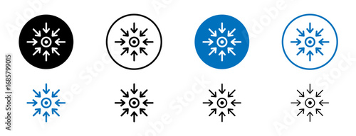 Specific icons set in black and blue colors on white background
