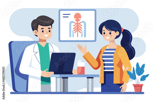 Friendly doctor consultation with patient discussing health in a modern clinic setting