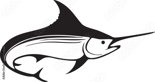 Black and white swordfish mascot illustration in action


