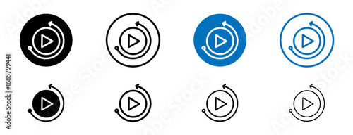Playback icons set in black and blue colors on white background