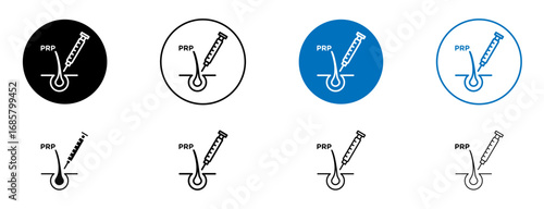 Platelet rich plasma icons set in black and blue colors on white background