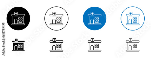 Pharmacy icons set in black and blue colors on white background