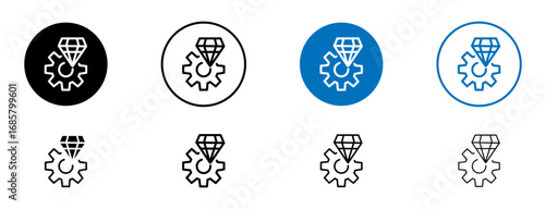 Operational excellence icons set in black and blue colors on white background