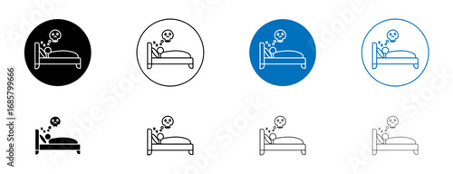 Nightmare icons set in black and blue colors on white background