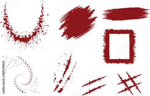 Halloween blood isolated Grunge Red Blood Splatters and Drips for Horror and Thriller Designs. Realistic views of red paint texture with great detail. Vector illustration