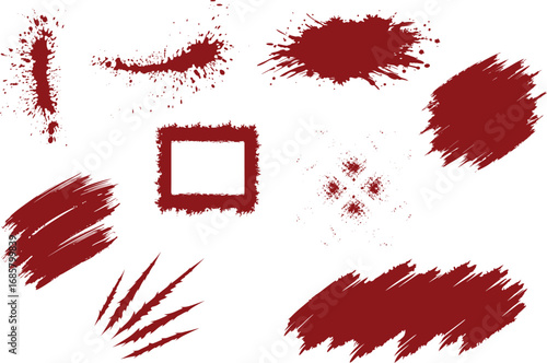 Halloween blood isolated Grunge Red Blood Splatters and Drips for Horror and Thriller Designs. Realistic views of red paint texture with great detail. Vector illustration