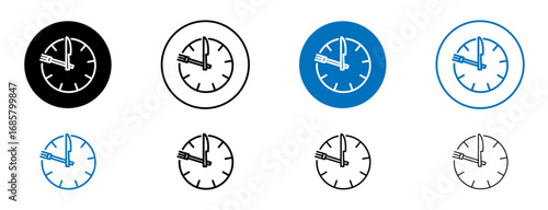 Lunchtime icons set in black and blue colors on white background