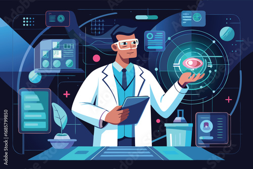 Scientist in a laboratory demonstrating advanced technology and research techniques