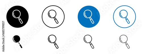 Loupe icons set in black and blue colors on white background