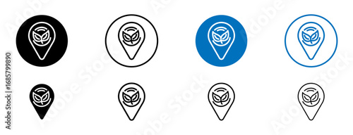 Locally grown icons set in black and blue colors on white background