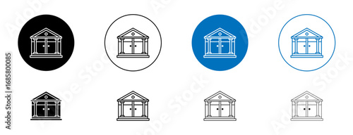Institute icons set in black and blue colors on white background