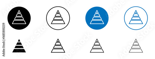 Hierarchy pyramid icons set in black and blue colors on white background