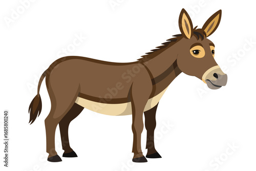 Brown donkey standing in a playful pose against a simple background