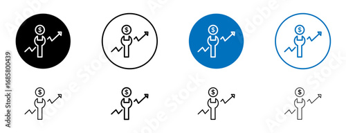 Fixed money icons set in black and blue colors on white background