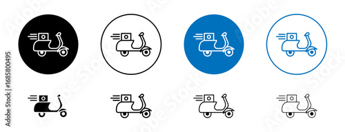 Express delivery icons set in black and blue colors on white background