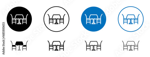 Dinner table icons set in black and blue colors on white background