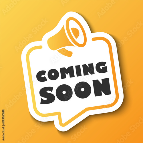 Coming Soon Speechbubble Advertising With Megaphone Icon. vector illustration
