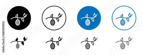 Cocoon icons set in black and blue colors on white background