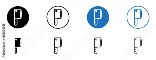 Cleaver for meat icons set in black and blue colors on white background