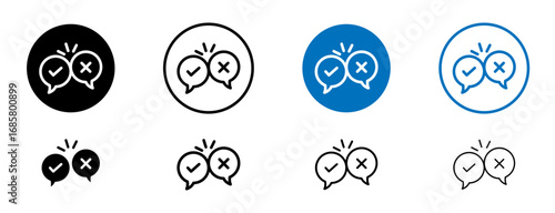 Check false or true icons set in black and blue colors on white background