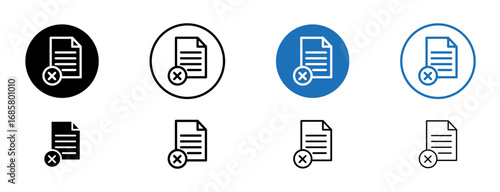Cancel file icons set in black and blue colors on white background