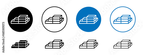 Brick wall icons set in black and blue colors on white background