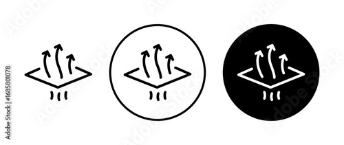 Breathable fabric icons set in black and blue colors on white background