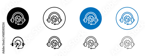 After sales support icons set in black and blue colors on white background