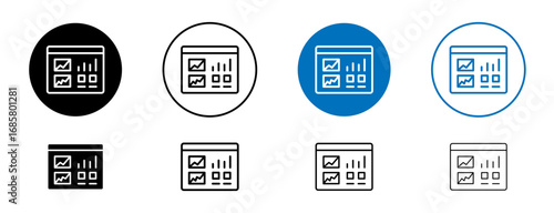 Admin panel icons set in black and blue colors on white background