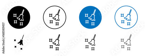 Sweeping icons set in black and blue colors on white background