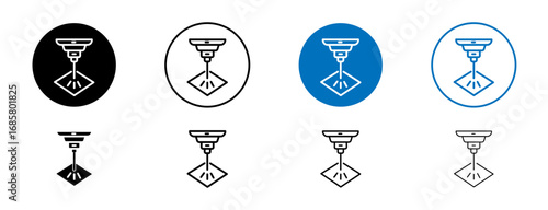 Laser machine icons set in black and blue colors on white background