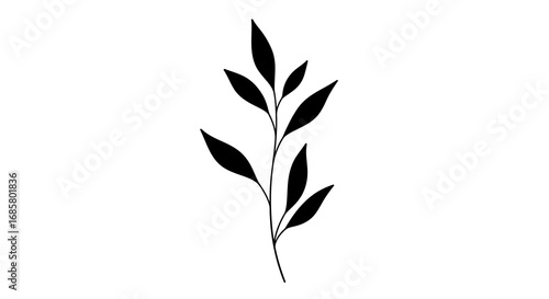 Minimalist black leaf silhouette on white background perfect for contemporary design