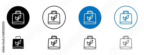 Eco bag icons set in black and blue colors on white background