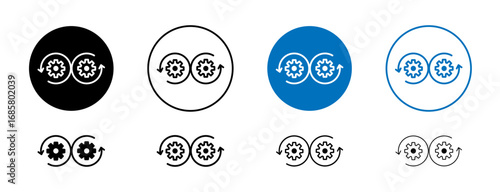 Dev ops icons set in black and blue colors on white background