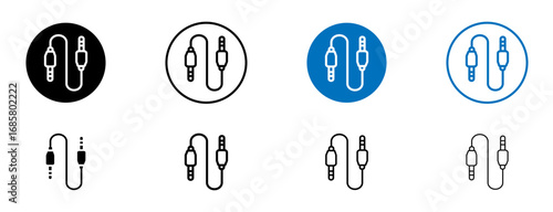 Audio Cable icons set in black and blue colors on white background