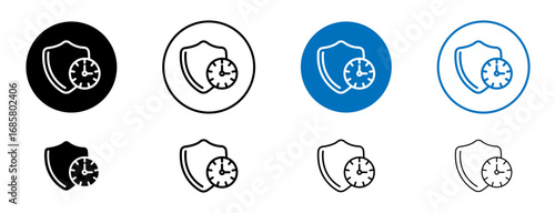 Long term protection icons set in black and blue colors on white background