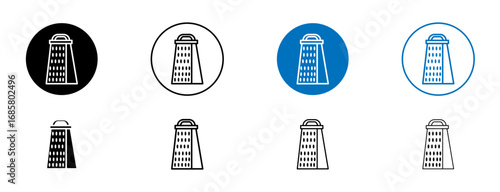 Cheese grater icons set in black and blue colors on white background
