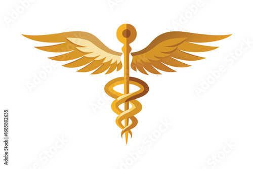 Symbol of healthcare featuring wings and a caduceus intertwined in elegant design