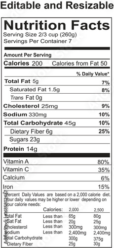 Editable and Resizable Nutrition Facts Serving Size 2/3 cup