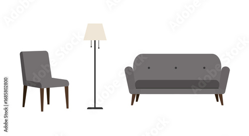 Modern minimalist living room furniture set with sofa chair and floor lamp